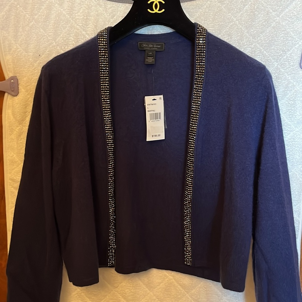 Saks Blue Cashmere Sweater With Rhinestones